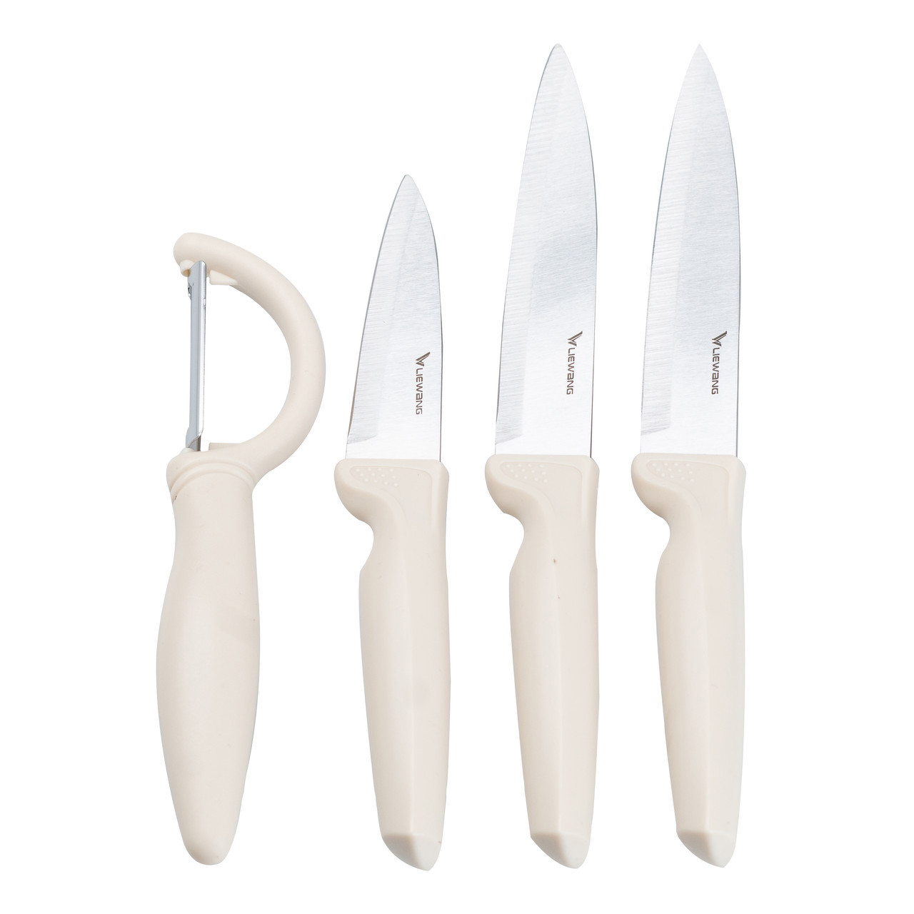 Набір кухонних ножів з овочечисткою 24 см • 23.5 см • 19.5 см Білий, фото 1