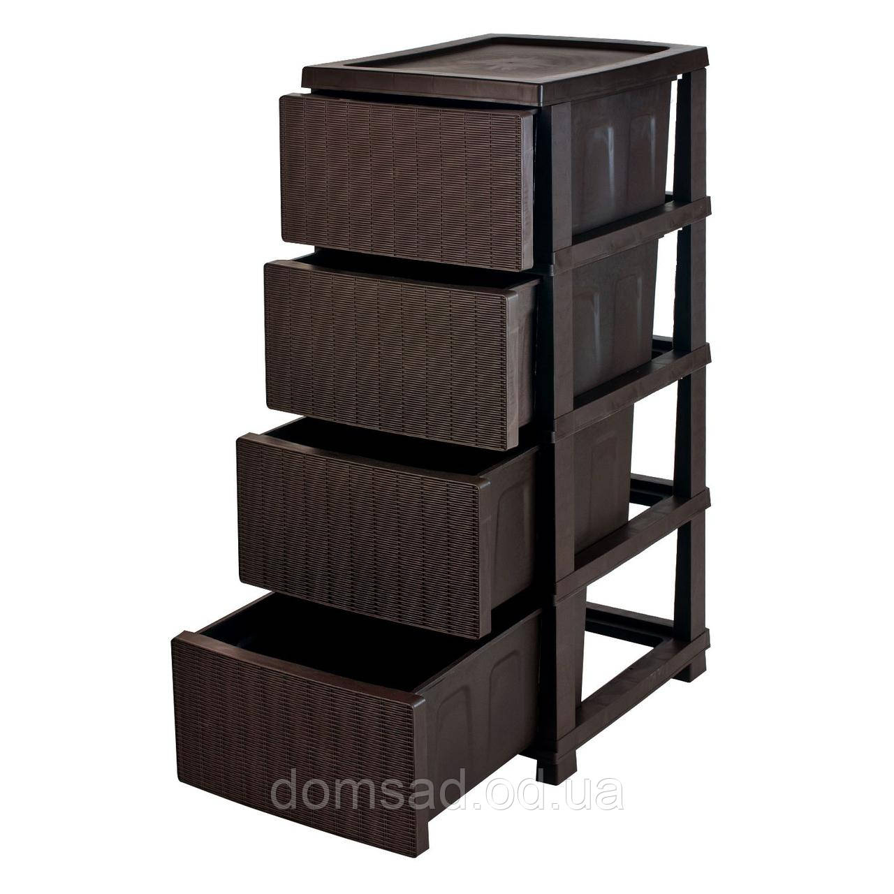 Комод пластиковий "Ротанг" 4 яруси 86*43*34см, R-Plastic, коричневий
