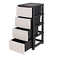 Комод пластиковий "Ротанг" 4 яруси 86*43*34см, R-Plastic, чорно-білий