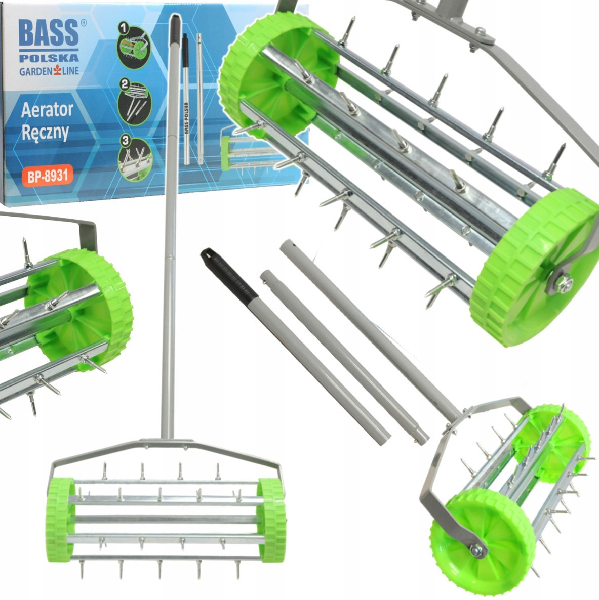 Ручний аератор-скарифікатор для трави з шипами, 420 мм Bass Polska 8931, фото 1