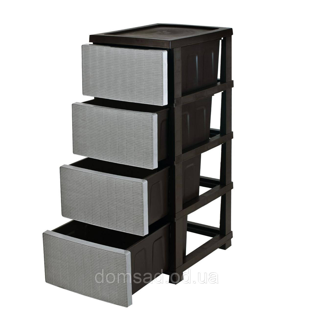 Комод пластиковий "Ротанг" 4 яруси 86*43*34см, R-Plastic, сірий