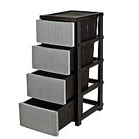 Комод пластиковий "Ротанг" 4 яруси 86*43*34см, R-Plastic, сірий