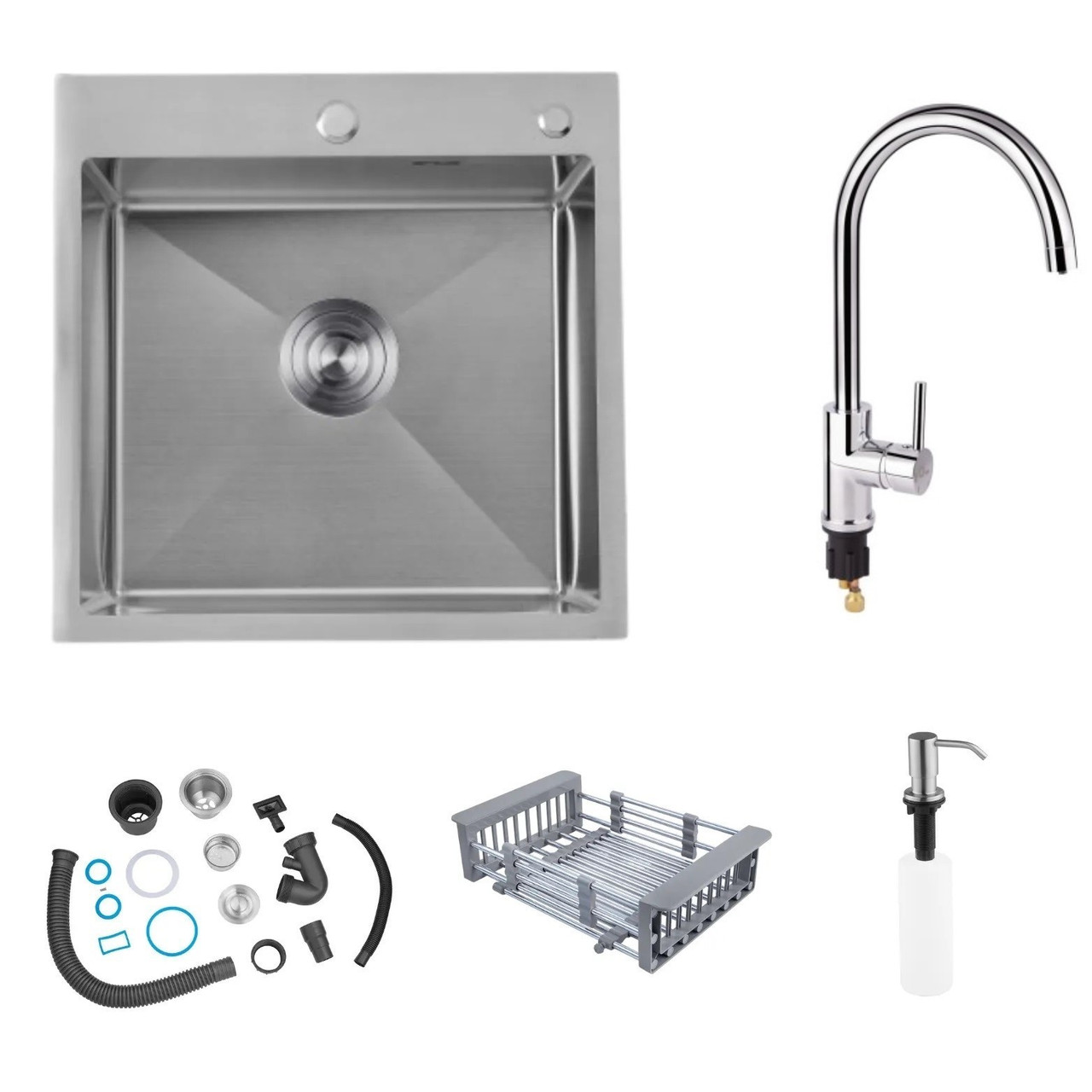 Кухонна мийка Luminex 5050 і змішувач для кухні Qtap Spring 007F-2 з під'єднанням до фільтра.