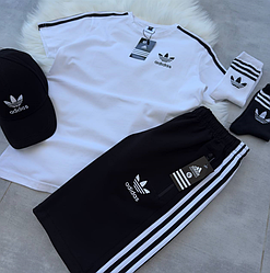Летний комплект шорты футболка Адидас Adidas мужской костюм спортивный набор черный белый красный хаки