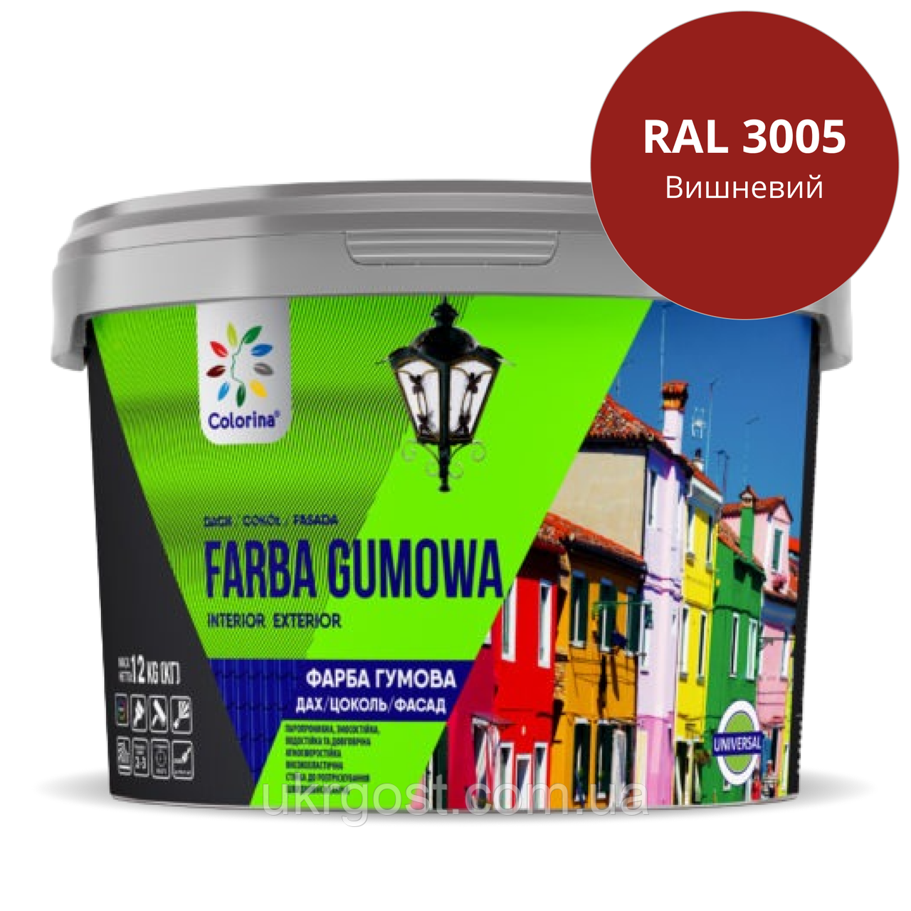 Фарба гумова універсальна Colorina RAL 3005 Вишневий мат 3,6 кг