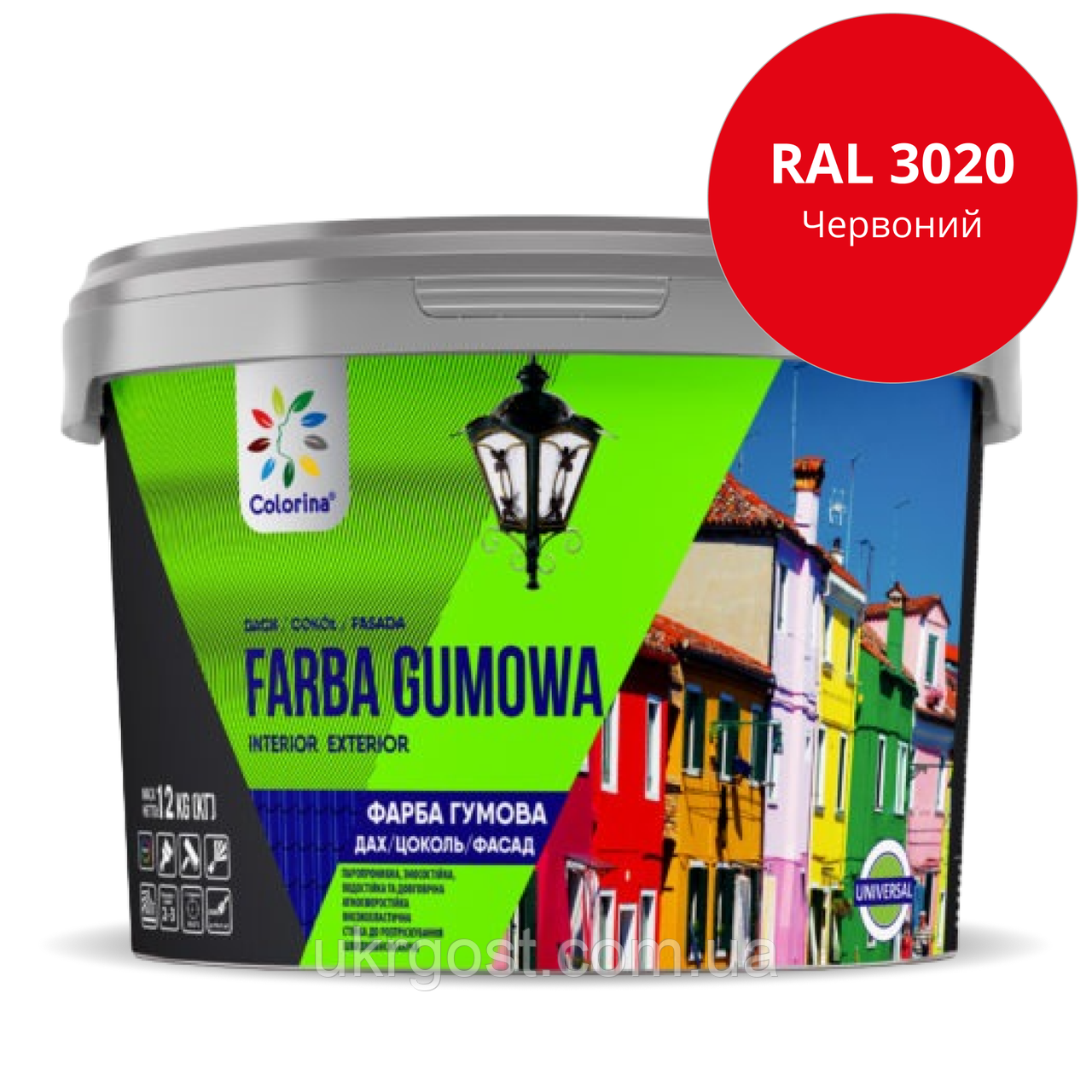 Фарба гумова універсальна Colorina RAL 3020 Червоний мат 3,6 кг