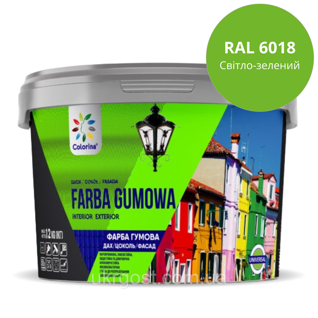Фарба гумова універсальна Colorina RAL 6018 Світло-зелений мат 6 кг