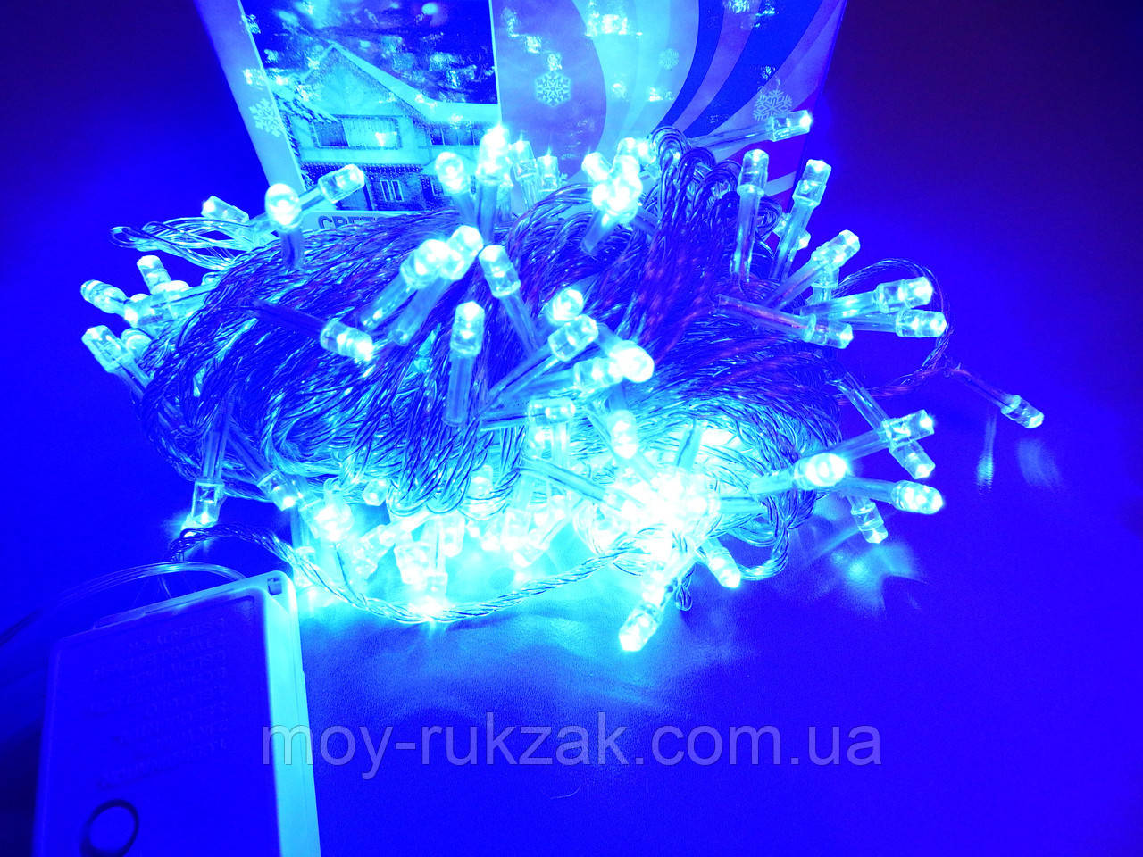 Гірлянда світлодіодна LED-синя, прозорий дріт, 200 лампочок - фото 3 - id-p416344437