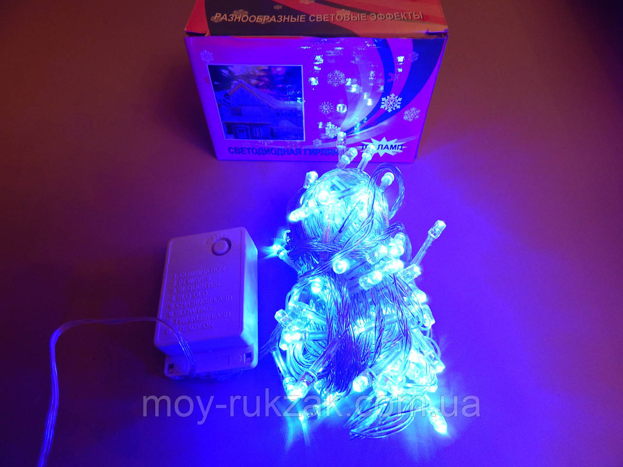 Гірлянда світлодіодна LED-синя, прозорий дріт, 200 лампочок - фото 5 - id-p416344437