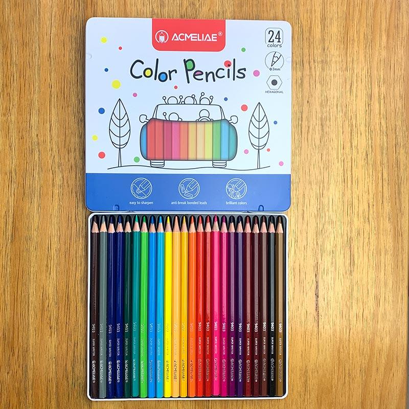 Олівці кольорові шестигранні 24 кольори металева коробка Acmeliae 9800-24, фото 1