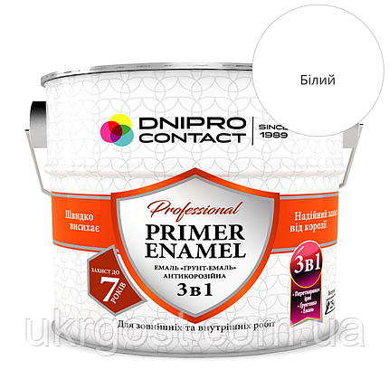 Грунт-емаль 3в1 по металу Dnipro-Contact Білий глянець 0,9 кг, фото 1