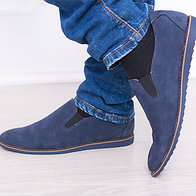 Туфлі мокасини з синього нубука «Style Shoes»