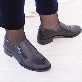 Туфлі жіночі з натуральної шкіри чорного кольору з блискавкою "Style Shoes"