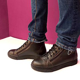 Черевики чоловічі шкіряні на хутрі коричневі “Style Shoes”