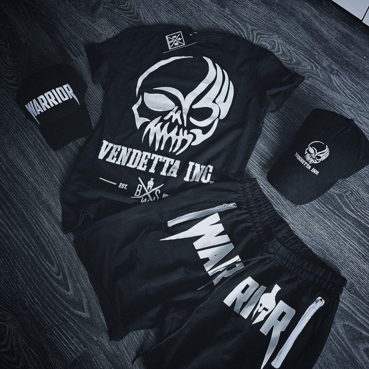 Спортивний костюм чоловічий warrior трикотажний комплект шорти футболка чорний