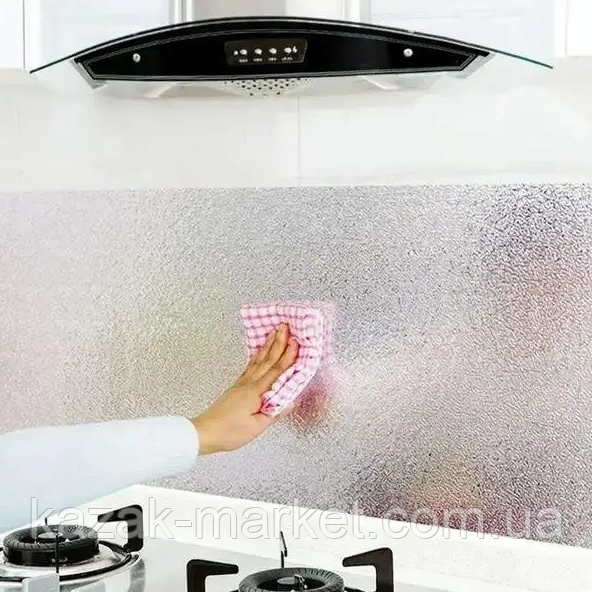 Антижирова наклейка для кухні al-01 Фольга алюмінієва клейка для кухонних поверхонь 3 м для кухні, фото 1