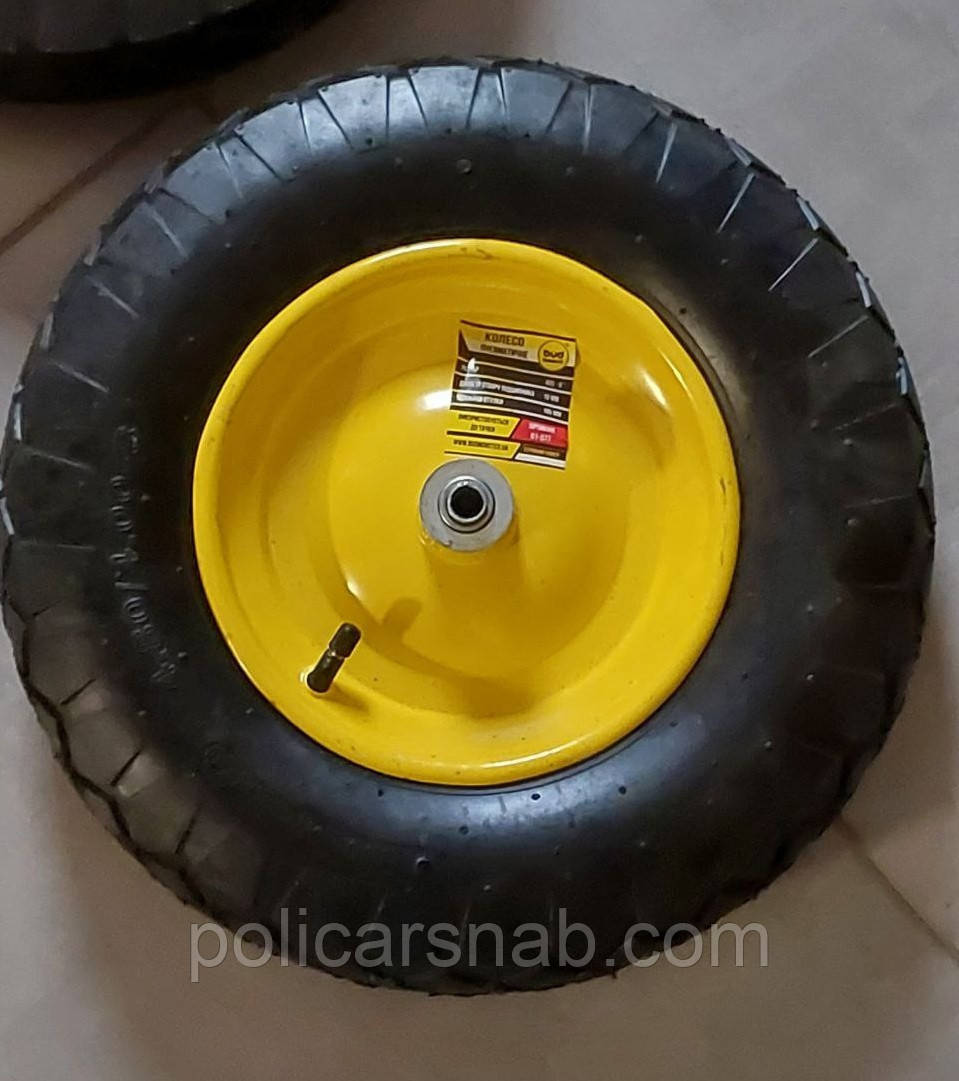 Колесо на тачку садово-будівельну пневмо Budmonster 4х8 о/d=16 мм d = 38 см втулка 105 мм, фото 1