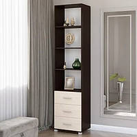 Пенал відкритий з шухлядами Бриз-16 венге темний + дуб молочний (50х38х210 см) Еверест