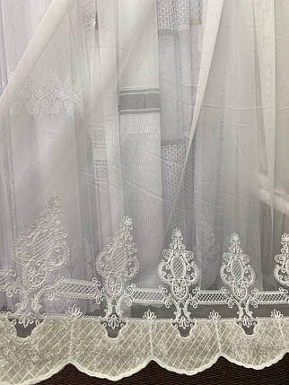 Тюль бамбук однотонний з вишивкою по низу заввишки 2,8 м. кремовий, фото 1