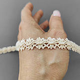 Ажурне натуральне бавовняне (лляне) мереживо бежевого кольору, ширина 1,2 см, фото 2