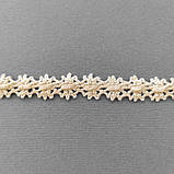 Ажурне натуральне бавовняне (лляне) мереживо бежевого кольору, ширина 1,2 см, фото 4