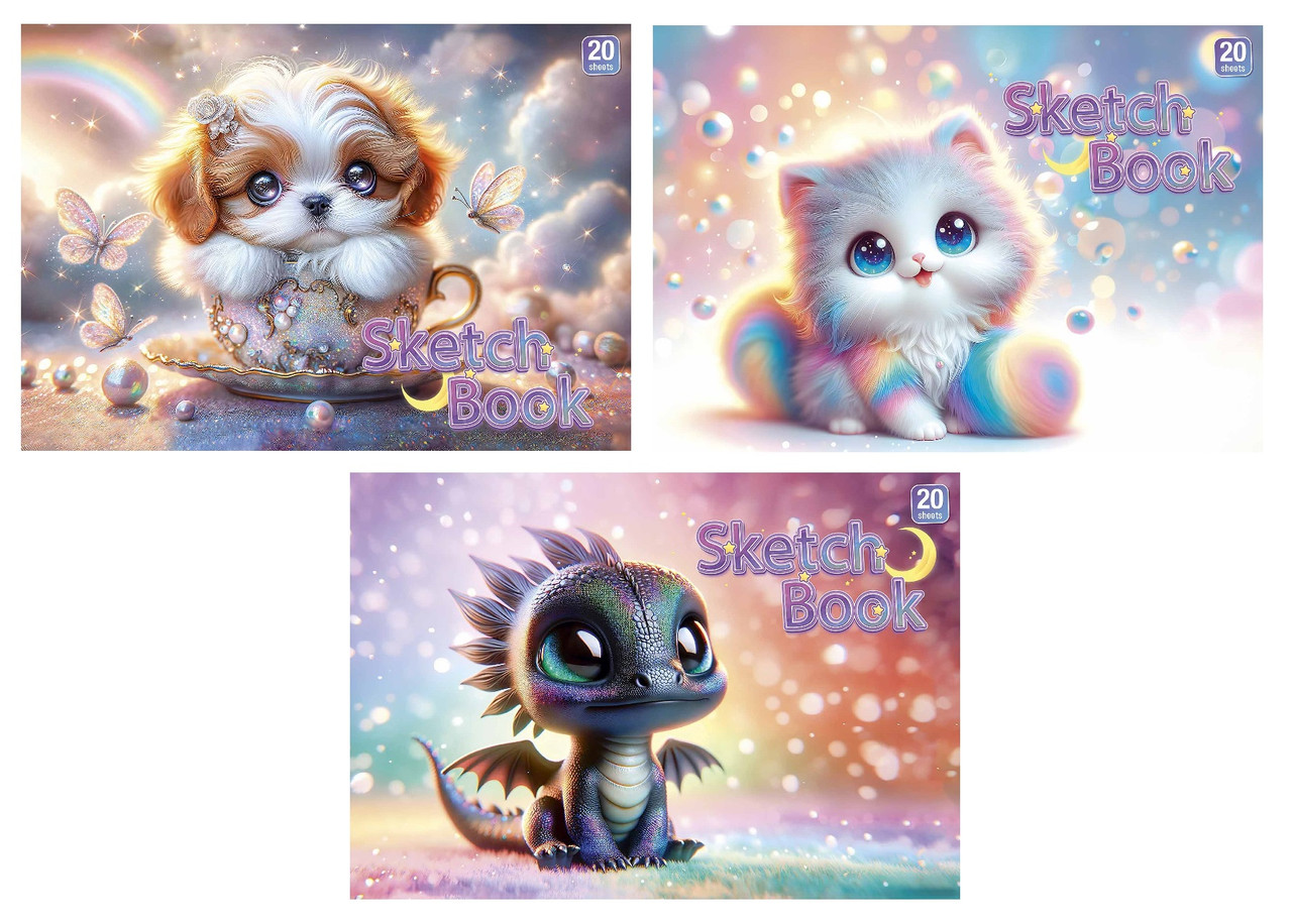 Альбом для малювання А4 20 арк склейка 100 г/м2 глітер 8515 STAR Асорті дів, фото 1