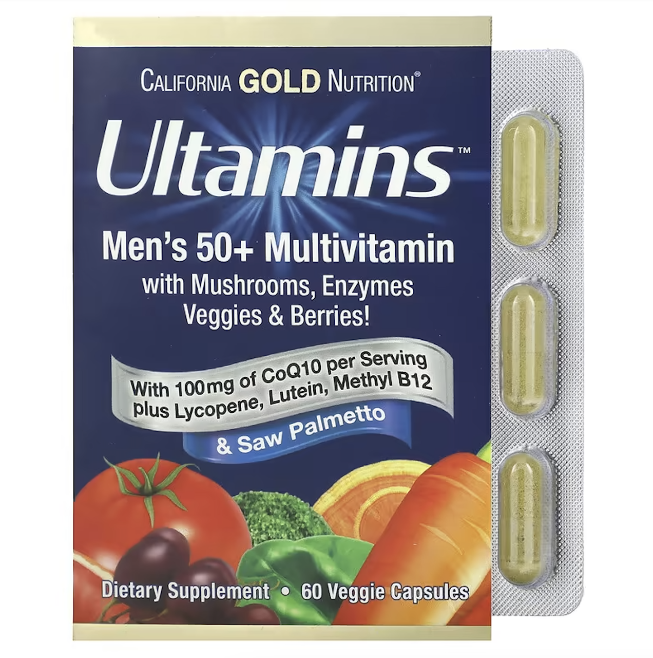 California Gold Nutrition, Ultamins, мультивітаміни для чоловіків старше 50 років, з коензимом Q10, грибами, ферментами, овочами т