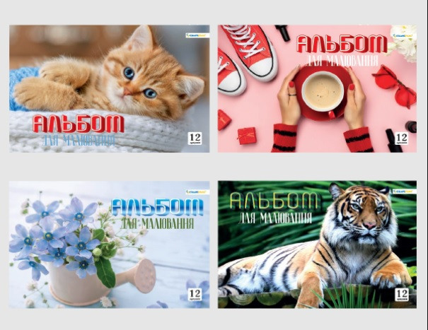 Альбом для малювання А4 12 арк скоба 100 г/м2 Асорті дів, фото 1