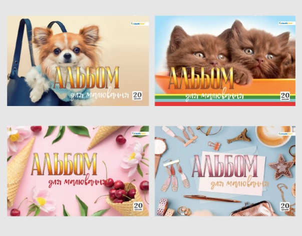 Альбом для малювання А4 20 арк скоба 100 г/м2 Асорті дів, фото 1