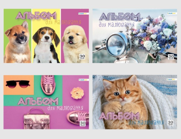 Альбом для малювання А4 30 арк скоба 100 г/м2 Асорті дів, фото 1