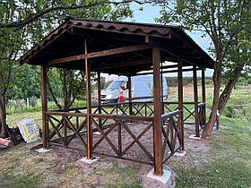 Дерев'яна альтанка 4 на 3 м, розбірна (на 14-16 осіб)