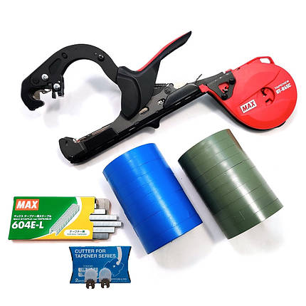 Степлер MAX Tapener HT-R45C(RD) + Cтрічка 20 шт + Cкоби MAX + Ножі 2 шт. - максимальний набір, фото 1