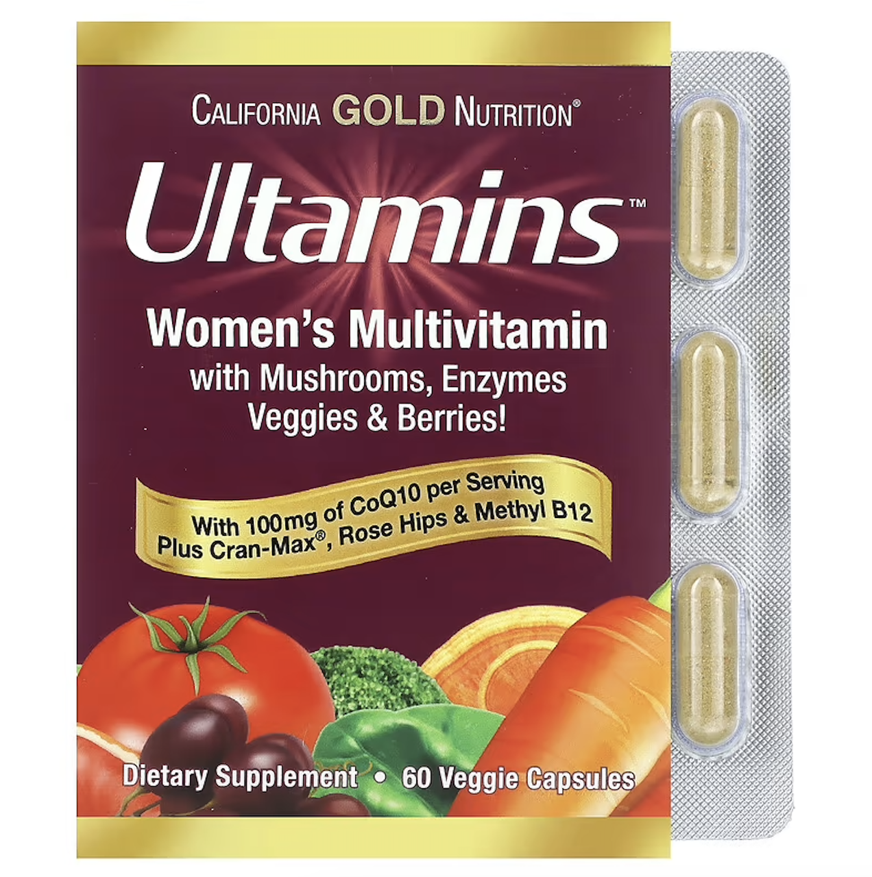 California Gold Nutrition, Ultamins, мультивітаміни для жінок, 60 вегетаріанських капсул