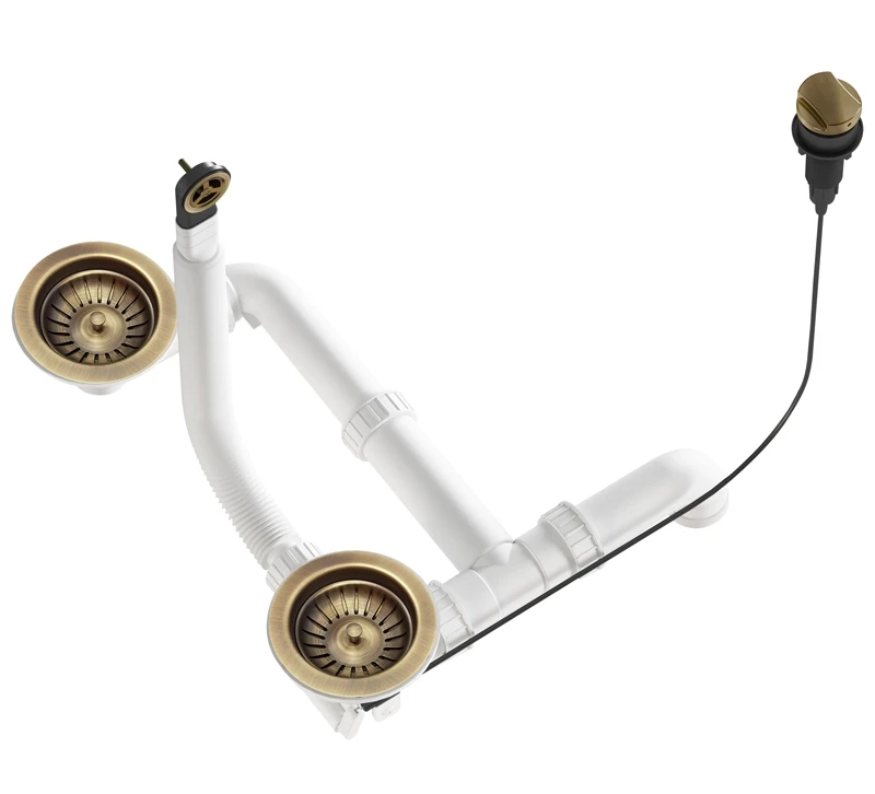 Сифон-автомат для подвійної кухонної мийки. Водозлив з переливом LbPlast  PIRITE для подвійної мийки.