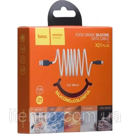Кабель Micro Hoco X21+ Silicone, 2m (Чорно-білий), фото 3
