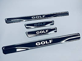 Накладки на пороги (хром-карбон) Volkswagen Golf 3 (TAN24)