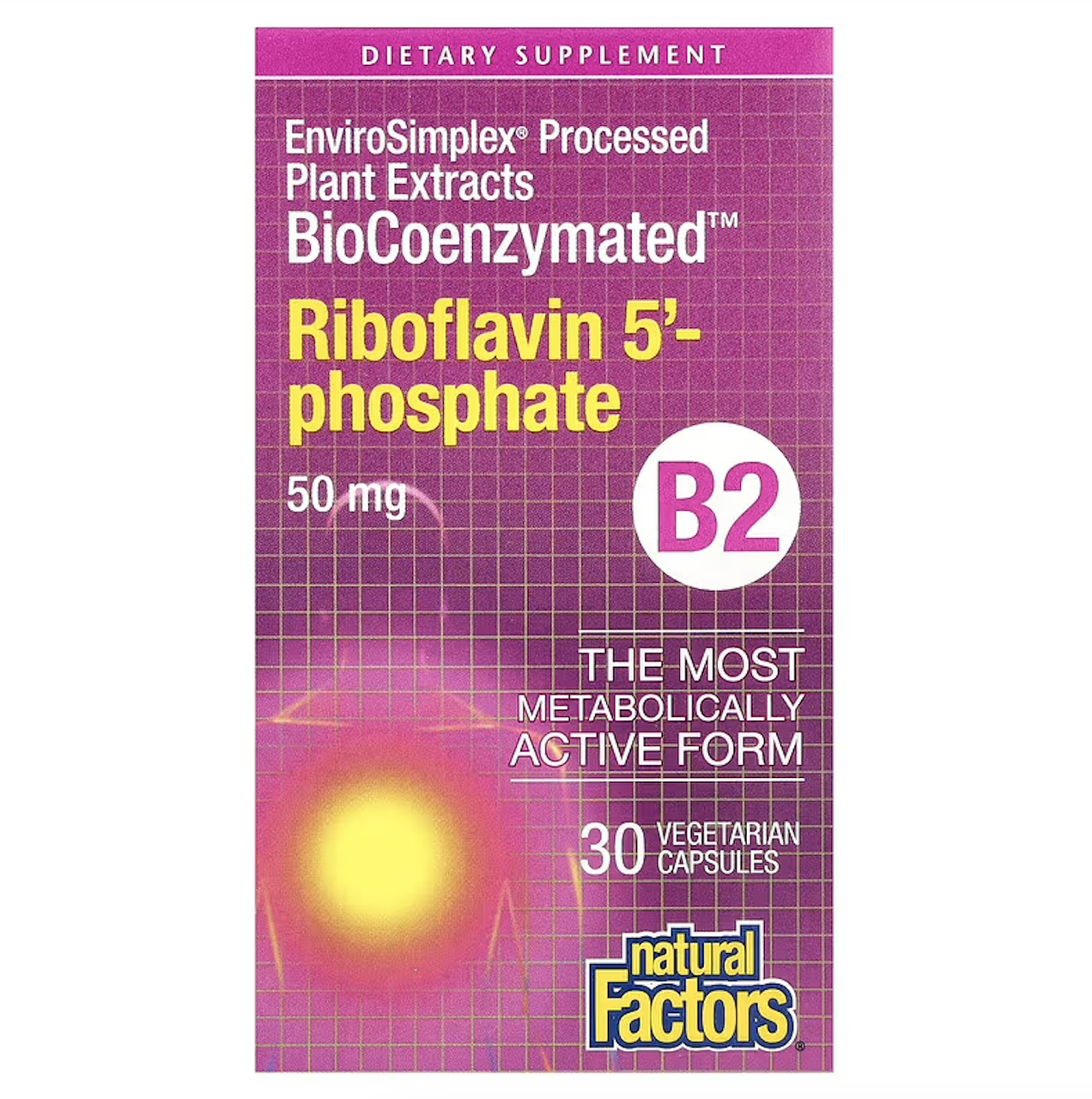 Natural Factors, BioCoenzymated, вітамін B2, рибофлавін 5'-фосфат, 50 мг, 30 вегетаріанських капсул, фото 1