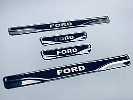 Накладки на пороги Ford Mondeo 4 2007-2013 (хром-карбон) TAN24