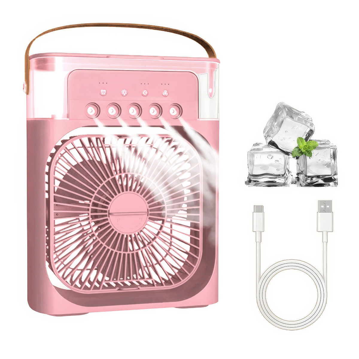 USB міні вентилятор із функцією зволоження 4в1 Air Cooler Fan Pink портативний настільний безшумний