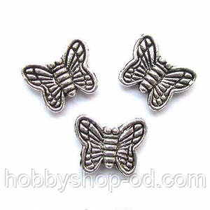 Метал. намистина "метелик" срібло (1,6 х 0,9 см) 30 шт. в уп., фото 1