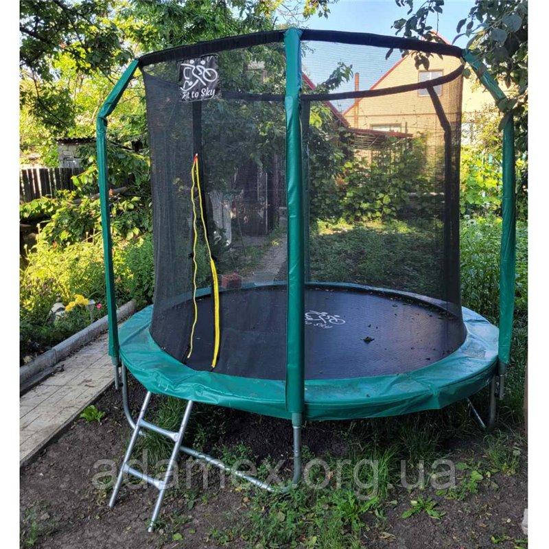 Батут FitToSky 252 см із внутрішньою сіткою і драбинкою зелений-48 пружин