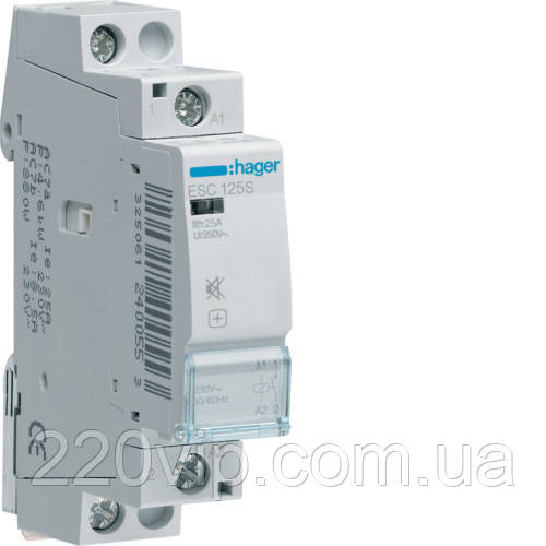 Контактор безшумний пускач Hager ESC125S, 25A, 230 В, 1НО, магнітний, Хагер, модульний тихий, фото 1
