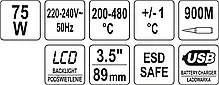 Паяльна станція 75 Вт з РК-дисплеєм YATO YT-82456, 200-480°C, стабілізація і калібрування температури, фото 5