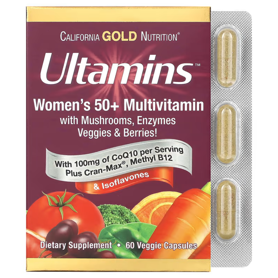 Вітаміни Ultamins Women's 50+ Multivitamin with CoQ10 Mushrooms Enzymes California Gold Nutrition 60 капсул