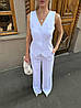 Білий жіночий брючний костюм-двійка: Укорочена жилетка і Штани кльош на високу посадку з кишенями, фото 8