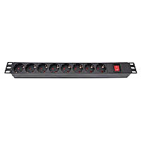 Блок розеток Atcom 1U 19" (PDU-8W-CN-WS) 8 розеток, з вимикачем, ал. корпус, німецький тип, без кабеля