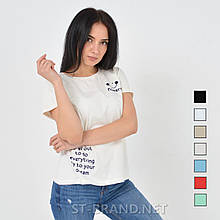 42,44,46,48,50,52. Жіноча футболка з м'якого та приємного бавовняного матеріалу - молочного кольору