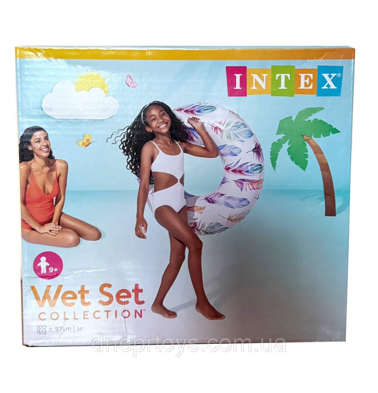Intex надувний круг Transparent Tube Білий листки 97см 9+ (58263)