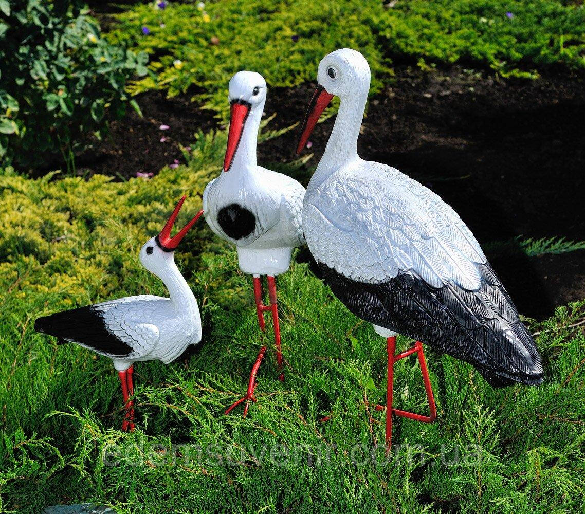 Садова фігура Сім'я садових лелек №9 на металевих лапах, фігури садові, фігури для саду, садові статуетки, садові фігури з, фото 1