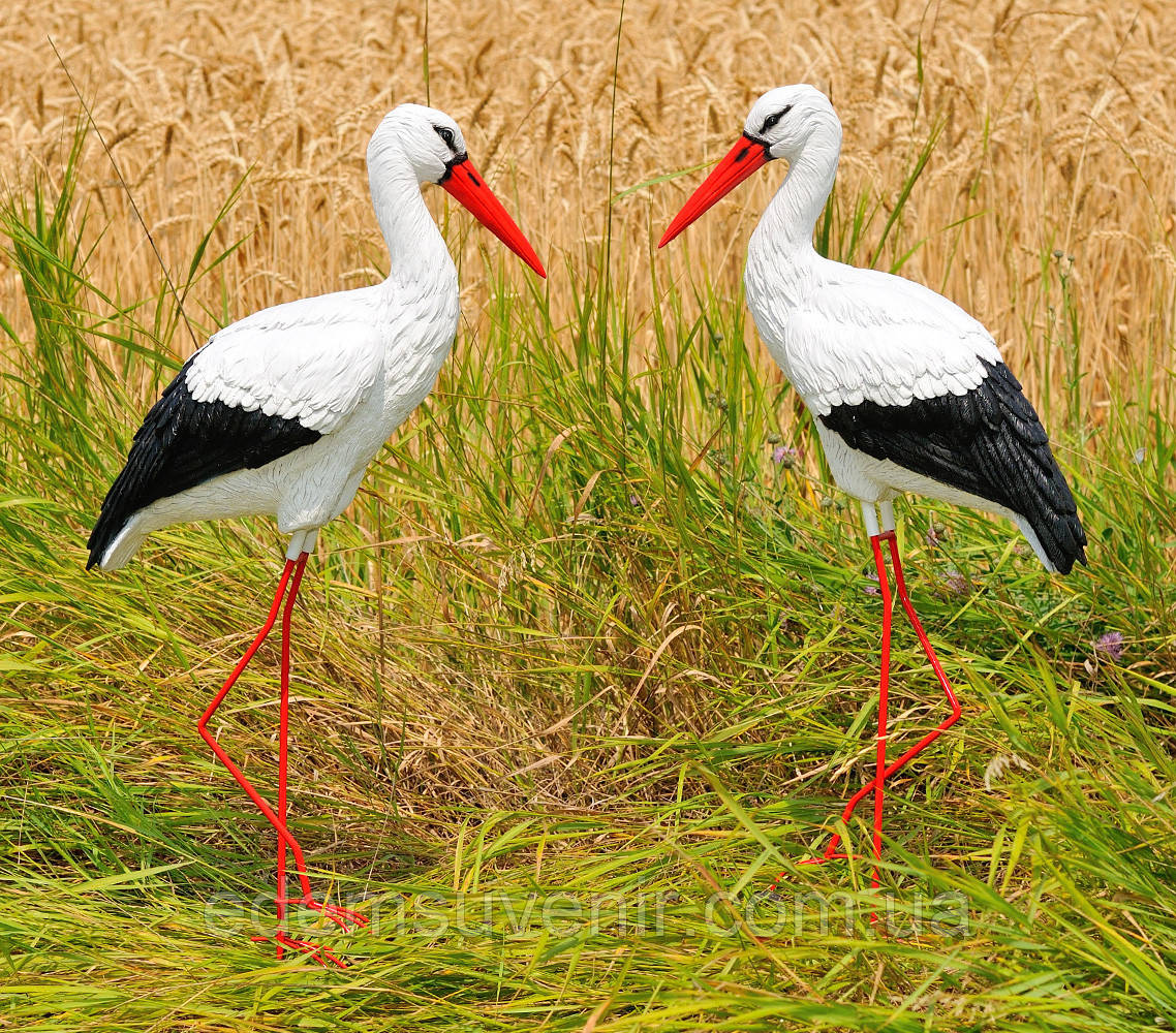 Садова фігура Сім'я садових лелек №55 на металевих лапах (90х18х43 см), садові фігури з полістоуну, садово-паркові фігури, фото 1